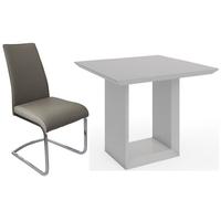 zeus grey high gloss square dining set with 4 avante grey faux leather ...