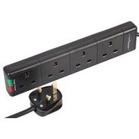 zexum 2m 4 gang black surge protected lead