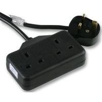 Zexum Black UK 3 Pin Plug with 2 Gang 2G Socket Extension Cord Cable Lead