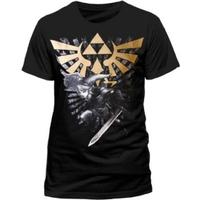 Zelda Mens Gold Link Logo Small Black T-Shirt