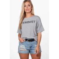 Zena \'Feminist\' Slogan Tee - grey marl