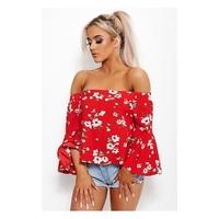 Zephyr Red Floral Bardot Top