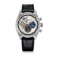zenith el primero chronograph mens silver dial black strap watch