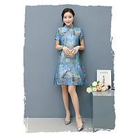 Zhuo Figure Women Chinese style retro improved cheongsam 2017 spring new short-sleeved silk dress printed tide G