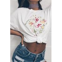 Zhara White Floral Embroidered T-Shirt