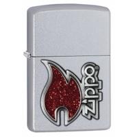 zippo red flame satin chrome lighter