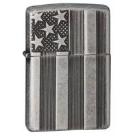 Zippo Armor US Flag Antique Silver Plate