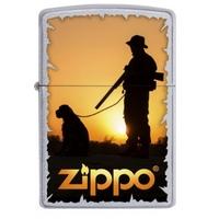 zippo classic hunter with dog satin chrome