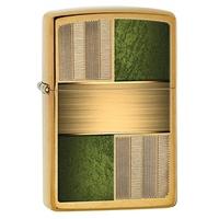 Zippo Re-Fillable Brushed Brass/Green Regular Lighter