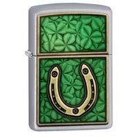 Zippo Satin Chrome Horseshoe Clover Lighter