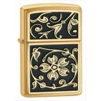 Zippo Gold Floral Flush Emblem Brushed Brass Windproof Lighter