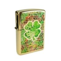 Zippo Unisex 4 Leaf Clover Windproof Pocket Lighter High Polish Brass