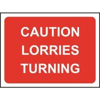 zintec 600x450mm caution lorries turning road sign cw relevant frame