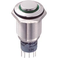 Zip Switch LAS2GQH-22E/G/12V/S/P 16mm IP67 Vandal DPDT Green LED R...