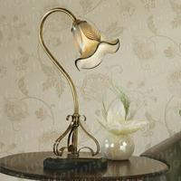 Zina Swan Neck Table Lamp in Brass with Amber Feather Art Glass