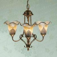 Zina 3 Light Chandelier in Brass with Amber Feather Art Glass