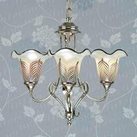 Zina 3 Light Chandelier in Nickel with White Feather Glass