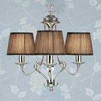 zina 3 light chandelier in nickel with chocolate shades