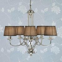 zina 5 light chandelier in nickel with chocolate shades