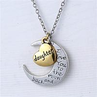 Zinc Alloy Heart and Moon Daughter I Love You to the Moon and Back Necklace