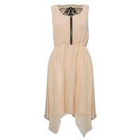 Zip Front Embroidered Drape Dress