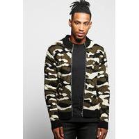 zip through knitted bomber camo