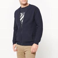 Zip-Up Cardigan with Bomber-Style Collar in 100% Cotton