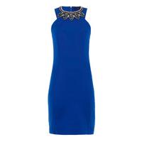 zibi london jewel necklace bodycon dress in blue