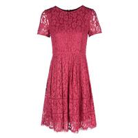 zibi london cap sleeve fit and flare lace dress in cerise