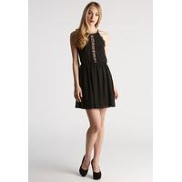 zibi london lace trim dress in black