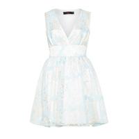 zibi london flocked print organza dress in powder blue