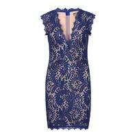 Zibi London Deep V Lace Dress in Blue