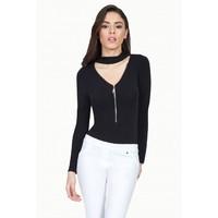 zip front choker bodysuit