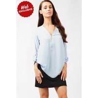 ZIP INSERT ROLL SLV BLOUSE