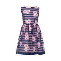 Zibi London Satin Stripe Floral Print Dress in Purple