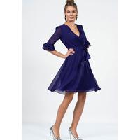 Zibi London Exclusive Ironi Collection 3/4 Sleeve Wrap Dress in Dark Purple