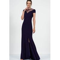 Zibi London Exclusive Ironi Collection Mesh Insert Maxi Dress in Dark Purple
