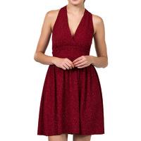 Zibi London Twist Back Lurex Skater Dress in Red