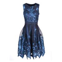 zibi london embroidered net prom dress in navy