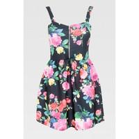 ZIP FRONT FLORAL PROM DRESS