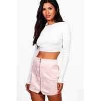 Zip Front Woven Jacquard Skirt - pink