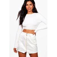 Zip Front Woven Jacquard Skirt - cream