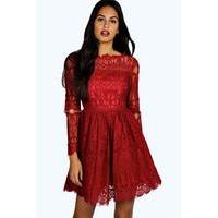 zita bardot long sleeve skater dress red