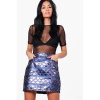 zip front metallic woven a line skirt midnight