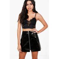 Zip Front Vinyl A Line Skirt - black