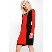 Zip Back Colour Block Knitted Dress - red