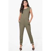 zip shoulder tailored jumpsuit khaki