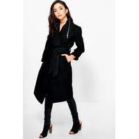 zip shawl collar coat black