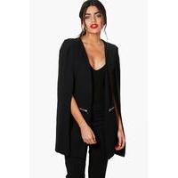 Zip Detail Longline Tailored Crepe Cape - black