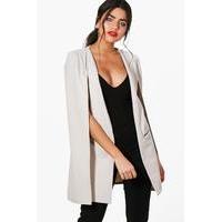 Zip Detail Longline Tailored Crepe Cape - grey